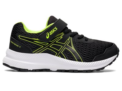 Kids' Asics Contend 7 Running Shoes Black/Hazard Green Canada | CA1548-094