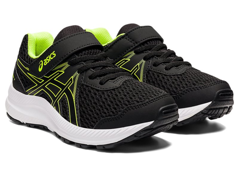 Kids' Asics Contend 7 Running Shoes Black/Hazard Green Canada | CA1548-094