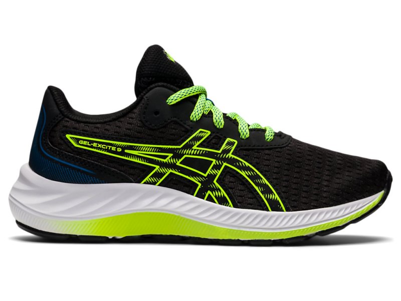 Kids\' Asics Gel-eXCite 9 Sports Shoes Black/Hazard Green Canada | CA6103-527