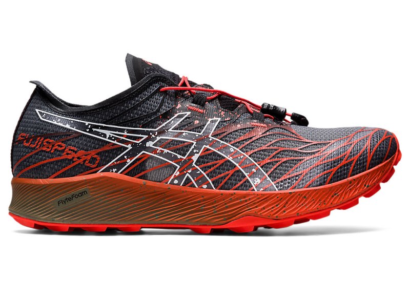 Men\'s Asics Fujispeed Trail Running Shoes Black/Cherry Tomato Canada | CA3063-035