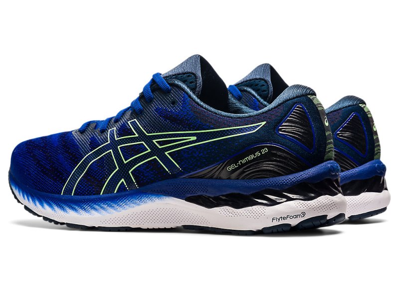 Men's Asics Gel-nimbus 23 Running Shoes Monaco Blue/Bright Lime Canada | CA4919-152