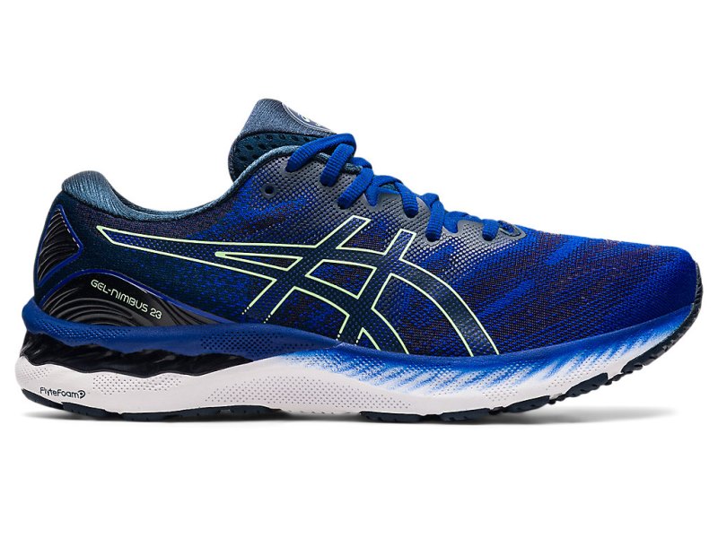 Men\'s Asics Gel-nimbus 23 Running Shoes Monaco Blue/Bright Lime Canada | CA4919-152