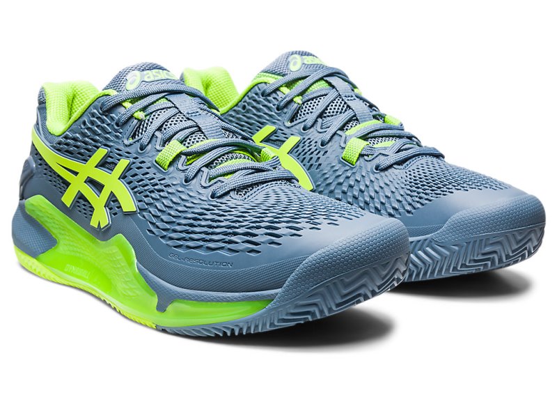 Men's Asics Gel-resolution 9 Clay Tennis Shoes Steel Blue/Hazard Green Canada | CA4194-716