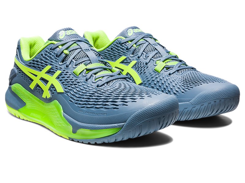 Men's Asics Gel-resolution 9 Tennis Shoes Steel Blue/Hazard Green Canada | CA8366-117