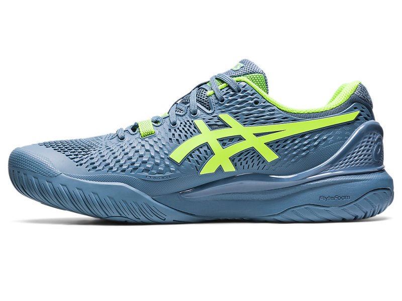 Men's Asics Gel-resolution 9 Tennis Shoes Steel Blue/Hazard Green Canada | CA8366-117