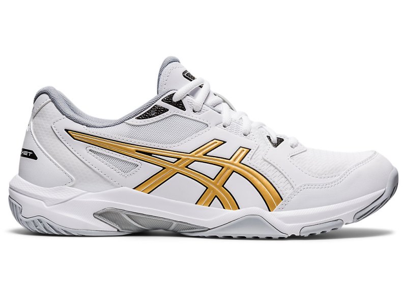 Men\'s Asics Gel-rocket 10 Volleyball Shoes White/Pure Gold Canada | CA6860-345