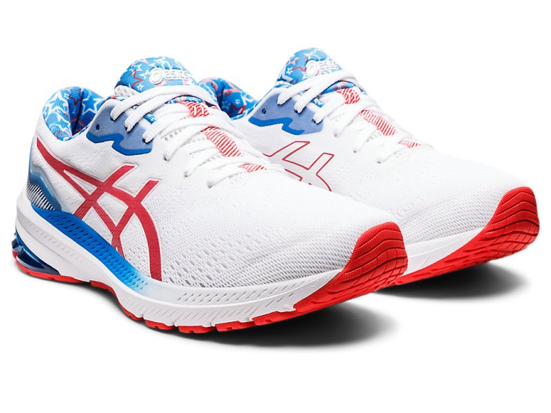 Men's Asics Gt-1000 11 Running Shoes White/Electric Red Canada | CA2636-017