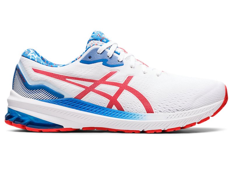 Men\'s Asics Gt-1000 11 Running Shoes White/Electric Red Canada | CA2636-017