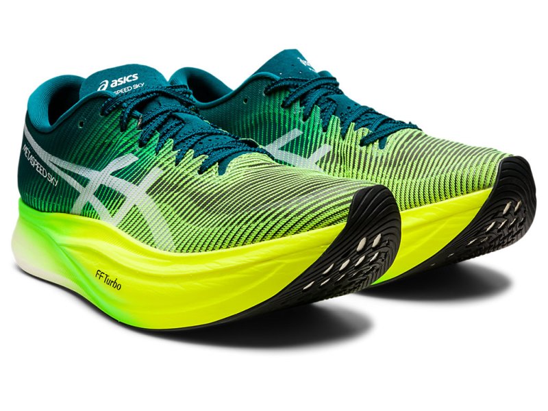 Men's Asics Metaspeed Sky+ Running Shoes Velvet Pine/Safety Yellow Canada | CA9517-270