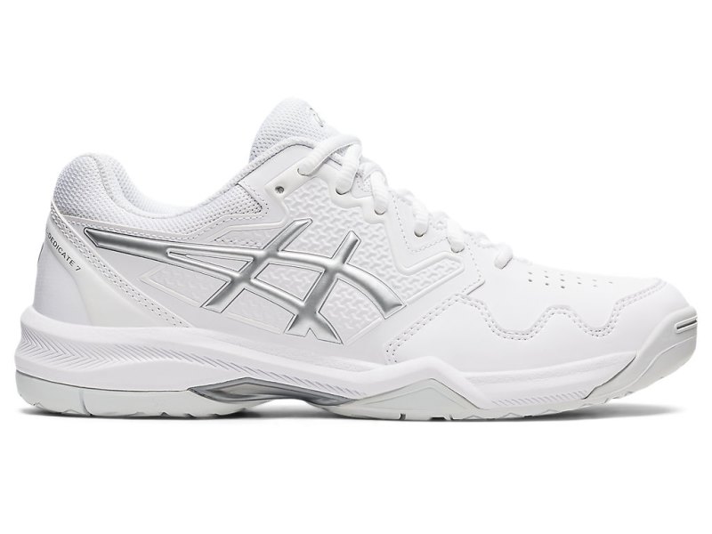 Women\'s Asics Gel-dedicate 7 Tennis Shoes White/Pure Silver Canada | CA1901-983