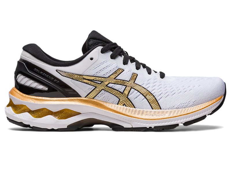 Women\'s Asics Gel-kayano 27 Running Shoes White/Pure Gold Canada | CA6813-323