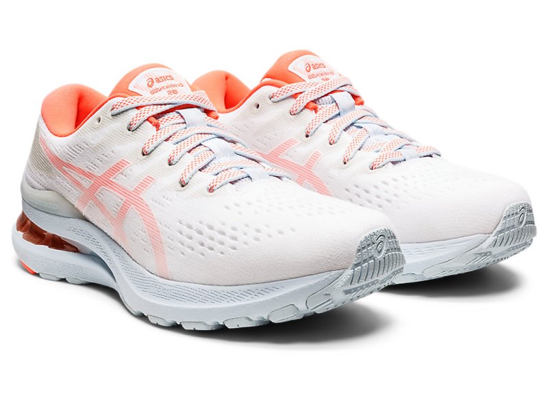 Women's Asics Gel-kayano 28 Running Shoes White/Flash Coral Canada | CA4652-453