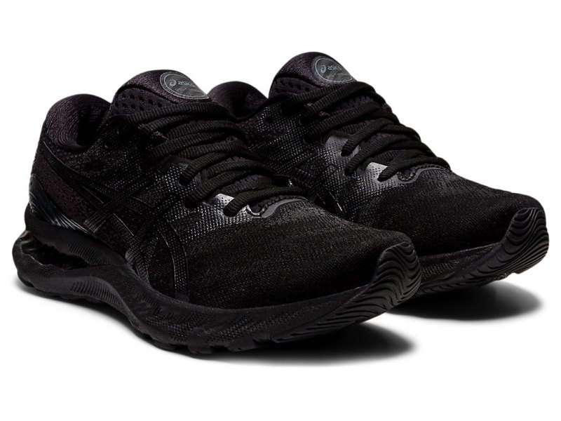 Women's Asics Gel-nimbus 23 (D) Running Shoes Black/Black Canada | CA0344-560