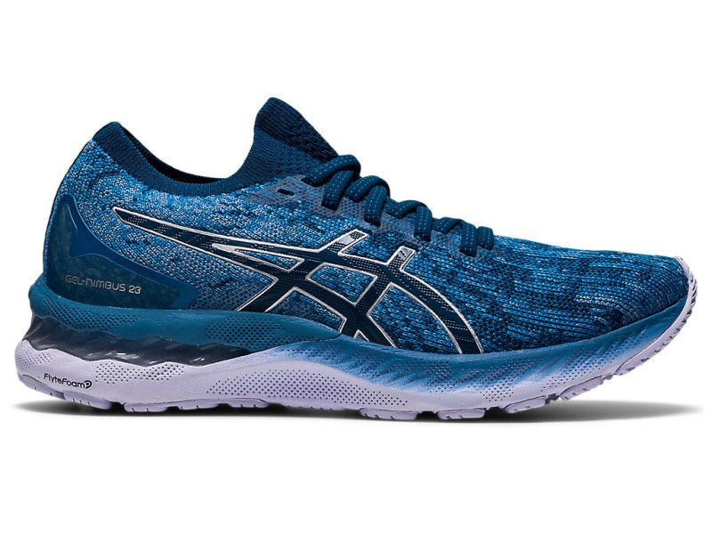 Women\'s Asics Gel-nimbus 23 Knit Running Shoes Grey Floss/Mako Blue Canada | CA0117-670