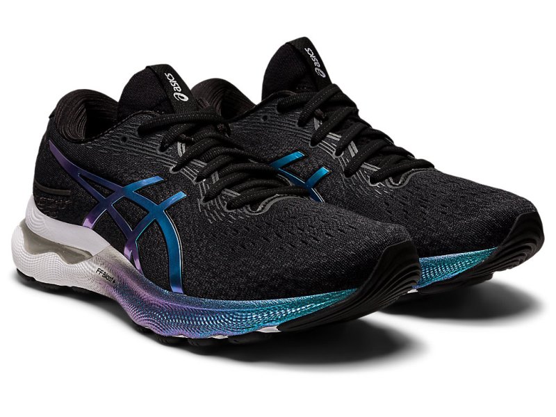 Women's Asics Gel-nimbus 24 Platinum Running Shoes Black/Black Canada | CA3603-375