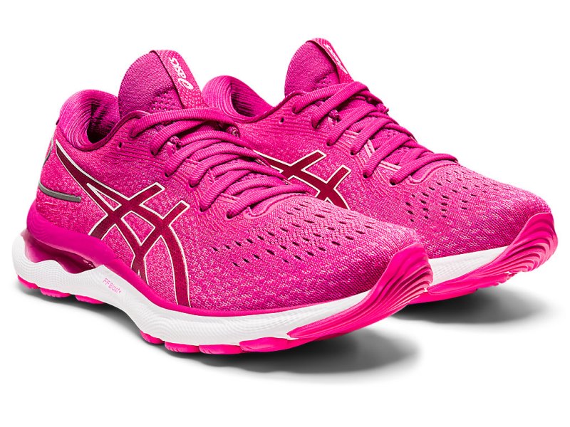 Women's Asics Gel-nimbus 24 Running Shoes Fuchsia Red/White Canada | CA0136-739