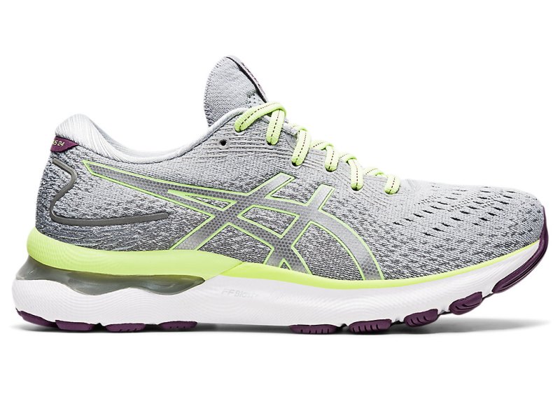 Women\'s Asics Gel-nimbus 24 Running Shoes Piedmont Grey/Lime Green Canada | CA1608-054