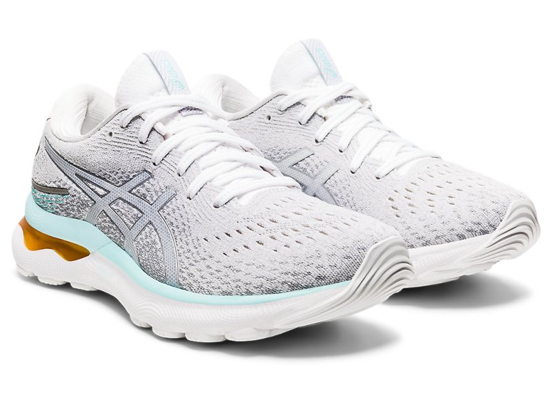 Women's Asics Gel-nimbus 24 Running Shoes White/Pure Silver Canada | CA2067-264