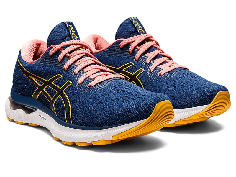 Women's Asics Gel-nimbus 24 Running Shoes Midnight Blue/Tiger Yellow Canada | CA3946-435