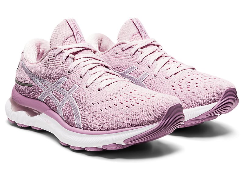 Women's Asics Gel-nimbus 24 Running Shoes Barely Rose/White Canada | CA6410-093