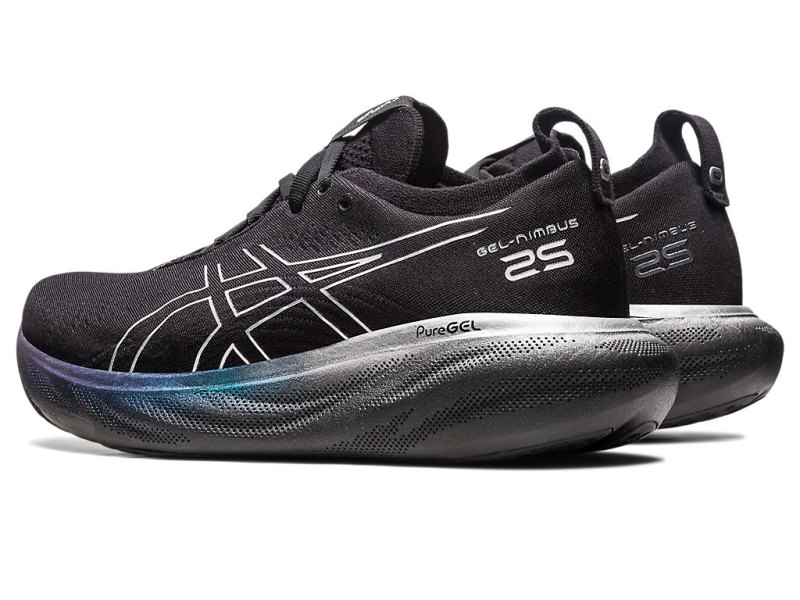 Women's Asics Gel-nimbus 25 Platinum Running Shoes Black/Pure Silver Canada | CA6826-532