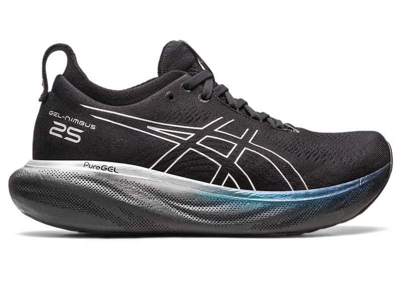 Women\'s Asics Gel-nimbus 25 Platinum Running Shoes Black/Pure Silver Canada | CA6826-532