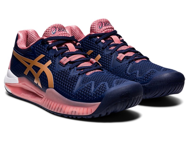 Women's Asics Gel-resolution 8 Tennis Shoes Peacoat/Rose Gold Canada | CA6720-196