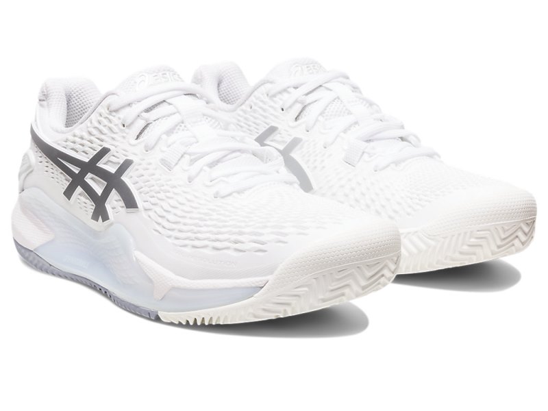 Women's Asics Gel-resolution 9 Clay Tennis Shoes White/Pure Silver Canada | CA1275-778