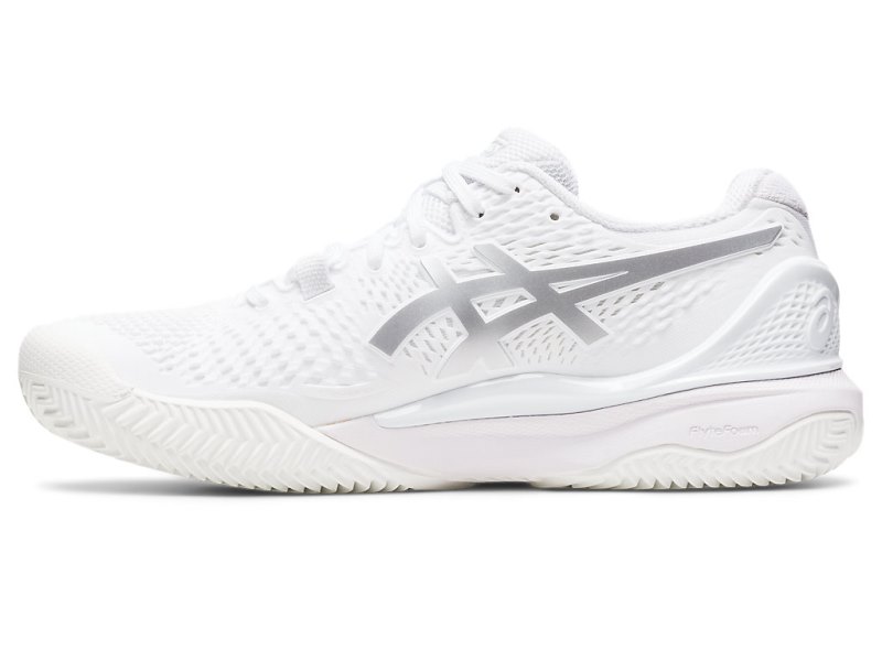 Women's Asics Gel-resolution 9 Clay Tennis Shoes White/Pure Silver Canada | CA1275-778