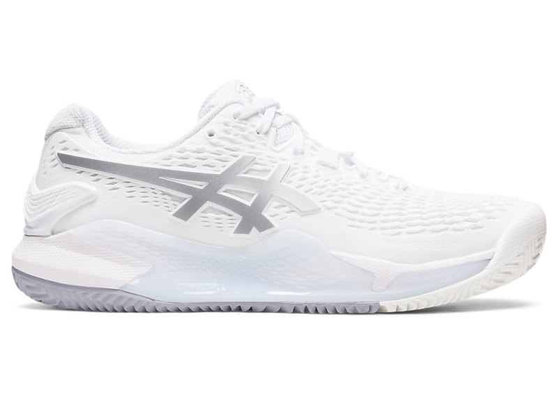 Women\'s Asics Gel-resolution 9 Clay Tennis Shoes White/Pure Silver Canada | CA1275-778